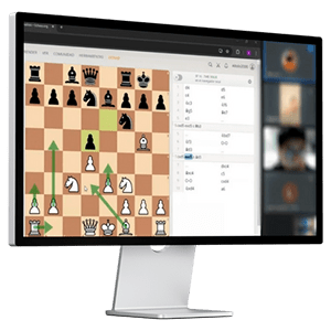 Live online chess class at Chesscul — real board on screen with the teacher
