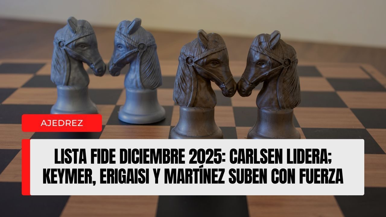 Lista FIDE diciembre 2025 Carlsen lidera; Keymer, Erigaisi y Martínez suben con fuerza